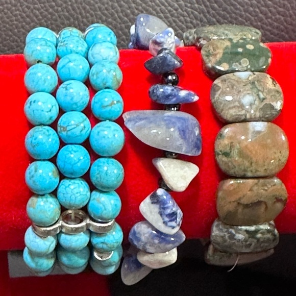 Handmade bracelets genuine stones sodalite Howlite Rainforest Rhyolite lot of 3 - Picture 1 of 5